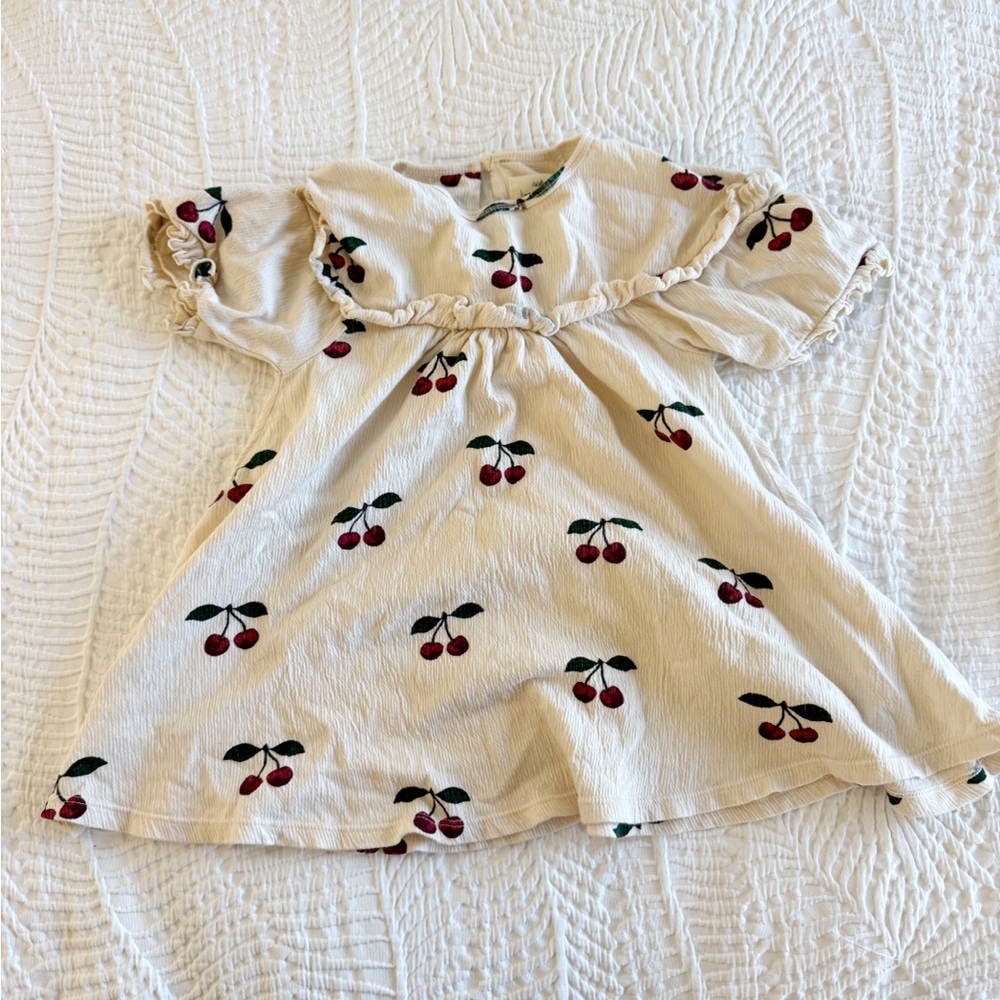 Charming Cream Cherry Print Kids Dress